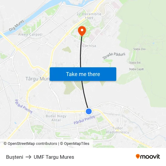 Bușteni to UMF Targu Mures map