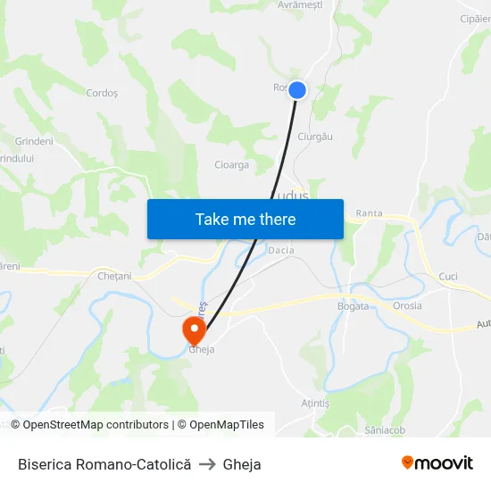 Biserica Romano-Catolică to Gheja map
