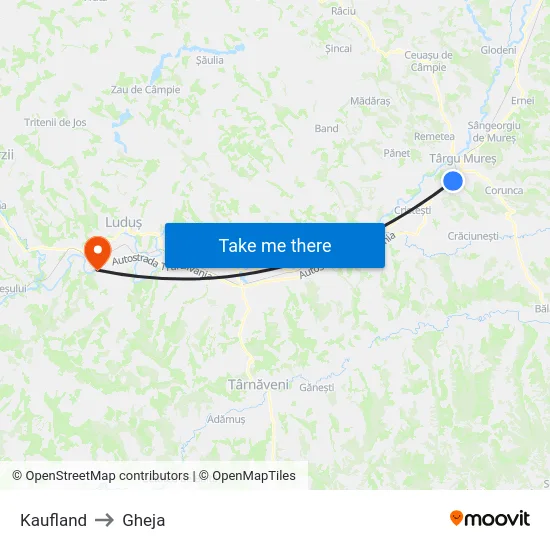 Kaufland to Gheja map