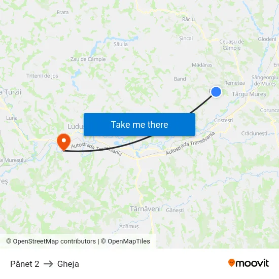 Pănet 2 to Gheja map