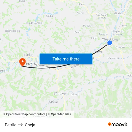 Petrila to Gheja map
