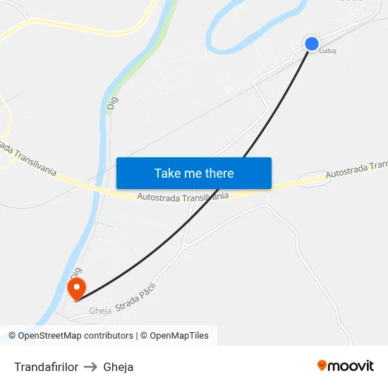 Trandafirilor to Gheja map