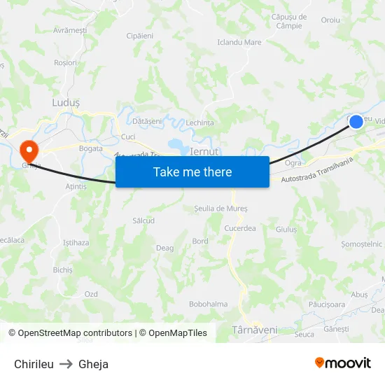 Chirileu to Gheja map