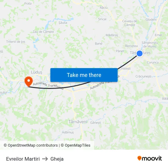 Evreilor Martiri to Gheja map