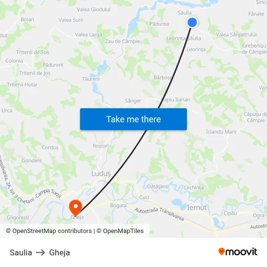 Saulia to Gheja map