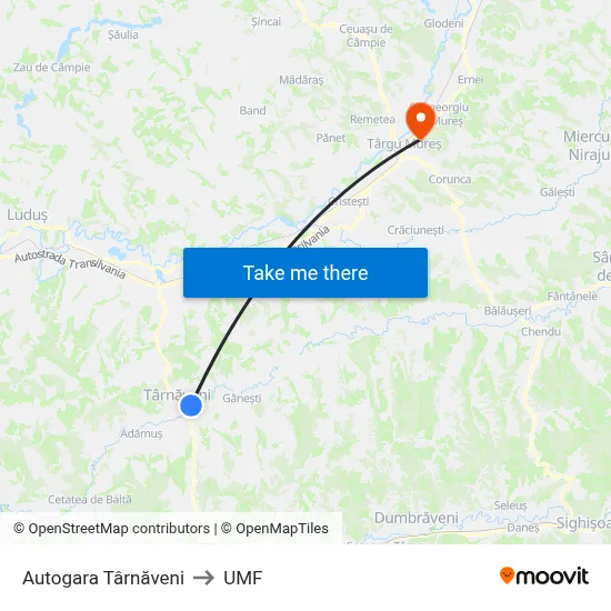 Autogara Târnăveni to UMF map