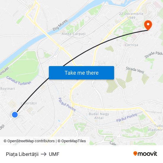 Piața Libertății to UMF map