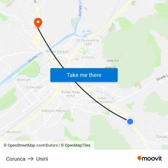 Corunca to Unirii map