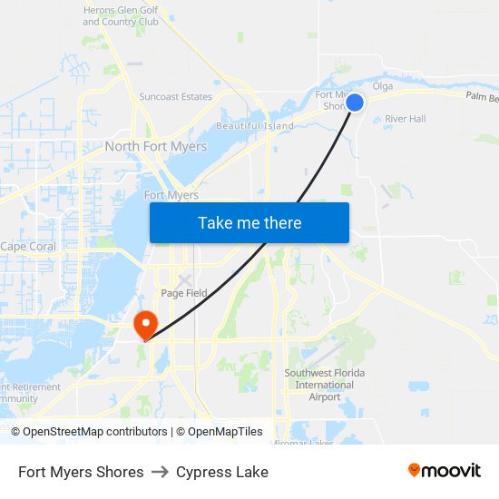 Fort Myers Shores to Cypress Lake map