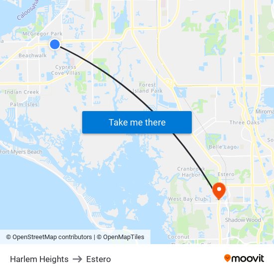 Harlem Heights to Estero map