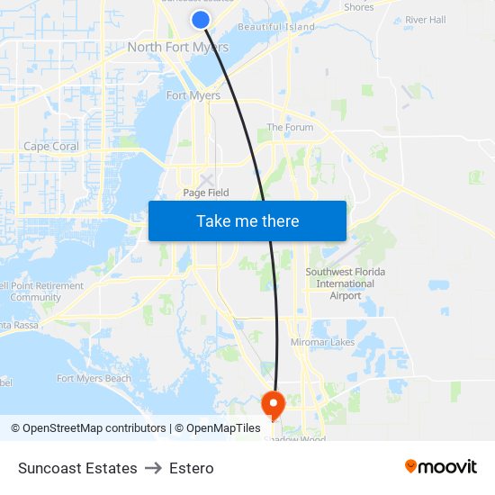 Suncoast Estates to Estero map