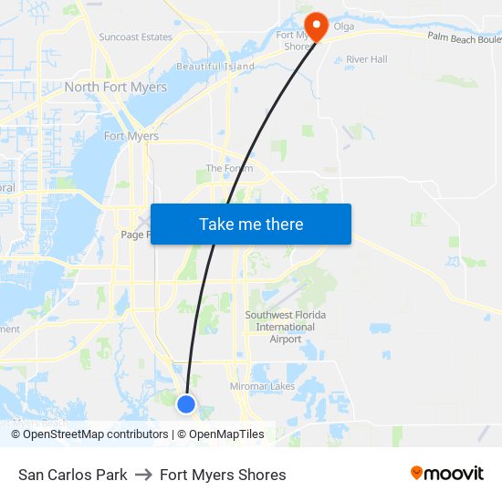 San Carlos Park to Fort Myers Shores map