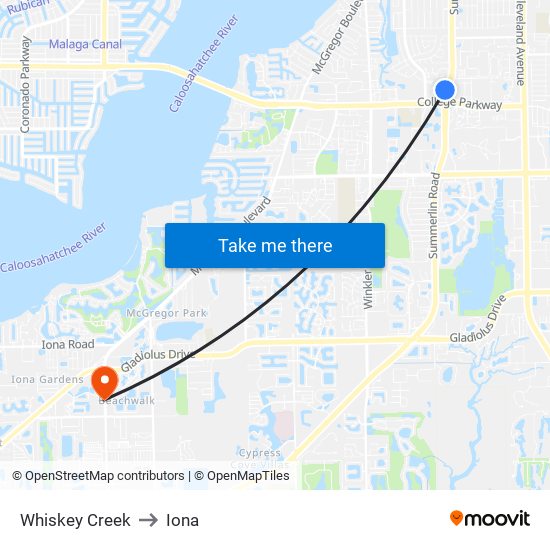 Whiskey Creek to Iona map