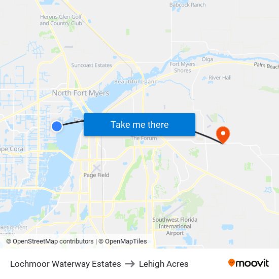 Lochmoor Waterway Estates to Lehigh Acres map