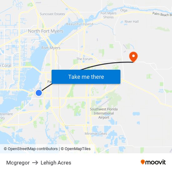 Mcgregor to Lehigh Acres map