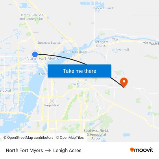 North Fort Myers to Lehigh Acres map