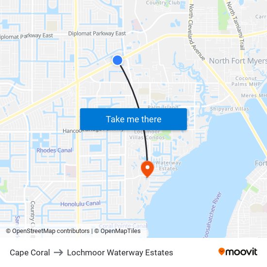 Cape Coral to Lochmoor Waterway Estates map