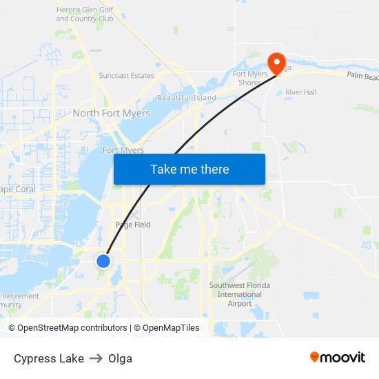 Cypress Lake to Olga map