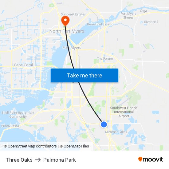 Three Oaks to Palmona Park map