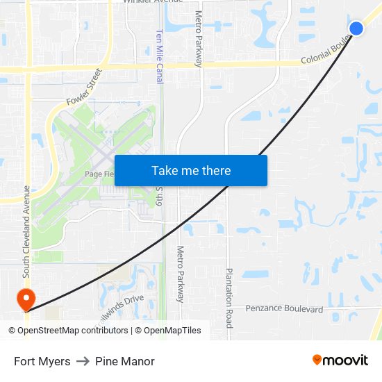 Fort Myers to Pine Manor map