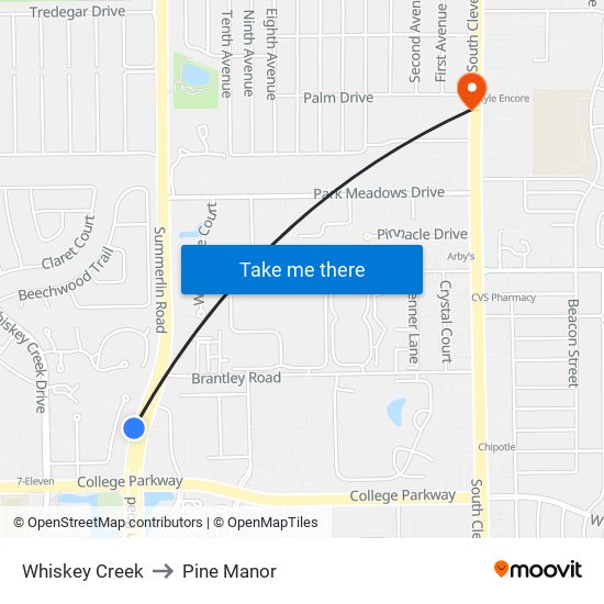 Whiskey Creek to Pine Manor map