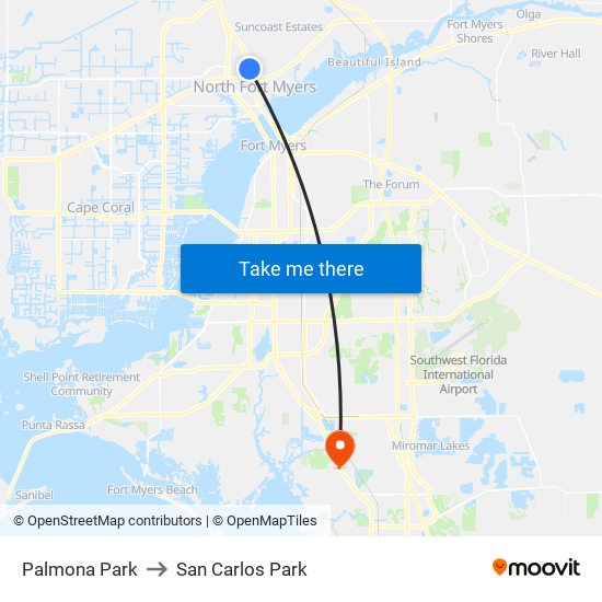 Palmona Park to San Carlos Park map