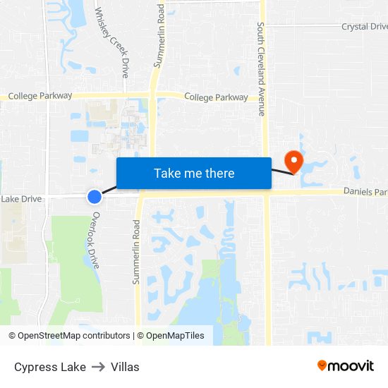 Cypress Lake to Villas map