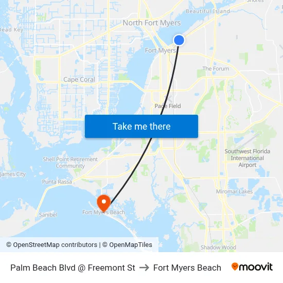 Palm Beach Blvd @ Freemont St to Fort Myers Beach map