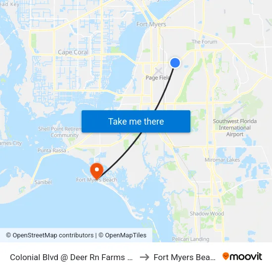 Colonial Blvd @ Deer Rn Farms Rd to Fort Myers Beach map