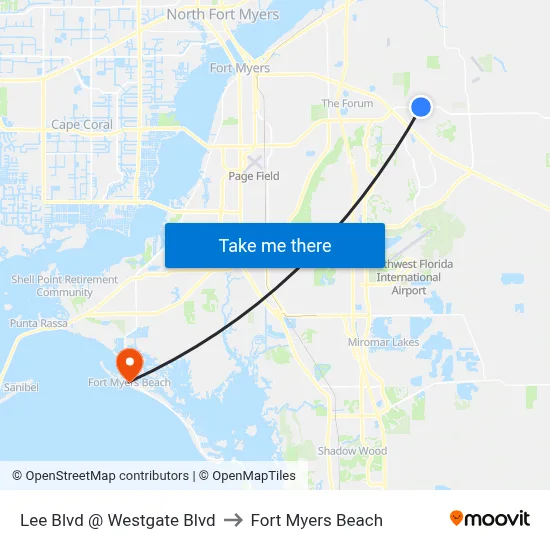Lee Blvd @ Westgate Blvd to Fort Myers Beach map