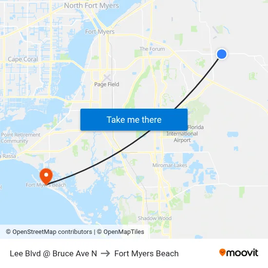 Lee Blvd @ Bruce Ave N to Fort Myers Beach map