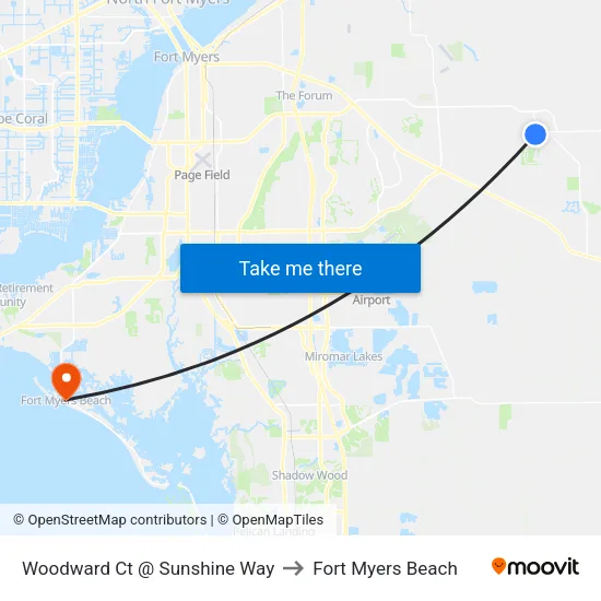 Woodward Ct @ Sunshine Way to Fort Myers Beach map