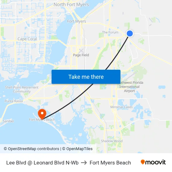 Lee Blvd @ Leonard Blvd N-Wb to Fort Myers Beach map