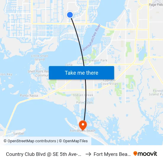 Country Club Blvd @ SE 5th Ave-Nb2 to Fort Myers Beach map