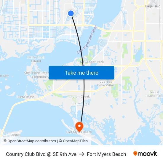Country Club Blvd @ SE 9th Ave to Fort Myers Beach map