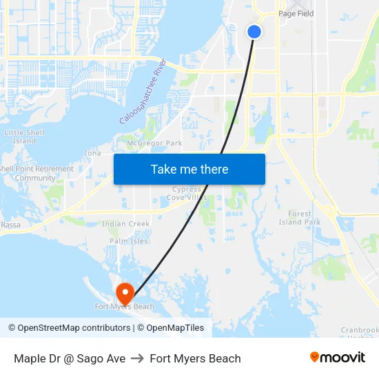 Maple Dr @ Sago Ave to Fort Myers Beach map