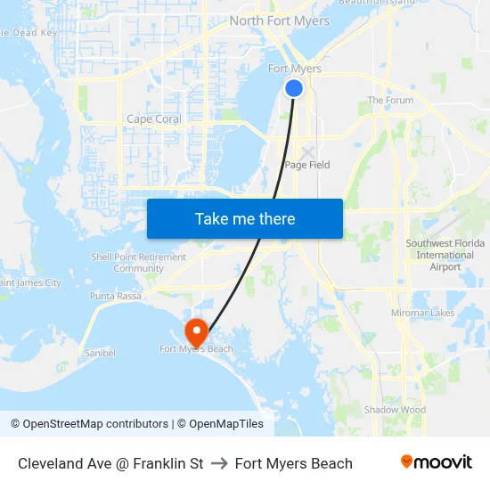 Cleveland Ave @ Franklin St to Fort Myers Beach map