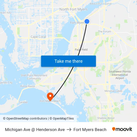 Michigan Ave @ Henderson Ave to Fort Myers Beach map