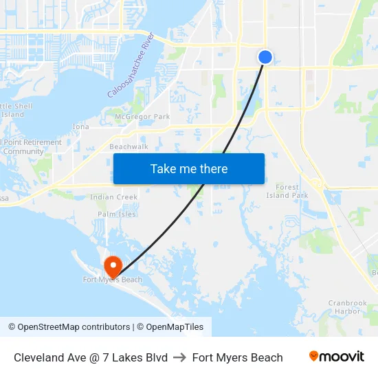 Cleveland Ave @ 7 Lakes Blvd to Fort Myers Beach map