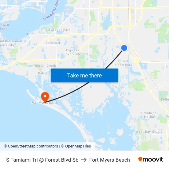 S Tamiami Trl @ Forest Blvd-Sb to Fort Myers Beach map