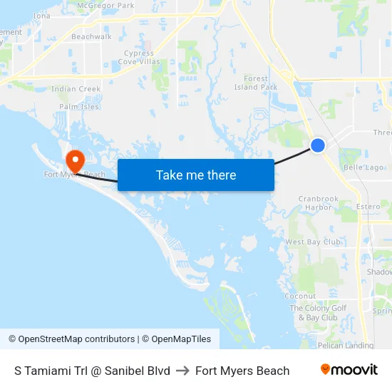 S Tamiami Trl @ Sanibel Blvd to Fort Myers Beach map