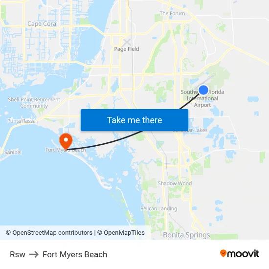 Rsw to Fort Myers Beach map
