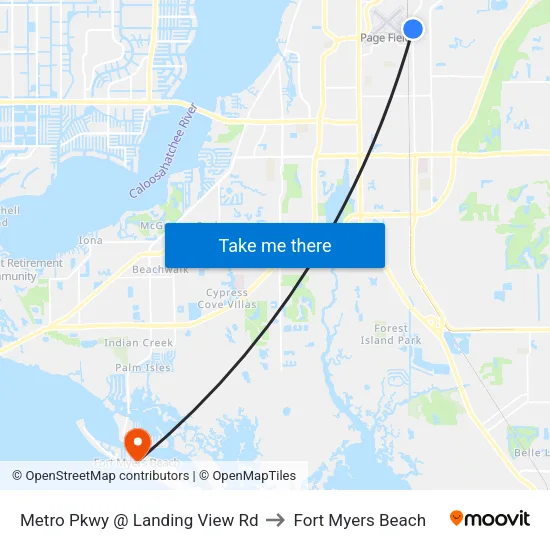 Metro Pkwy @ Landing View Rd to Fort Myers Beach map