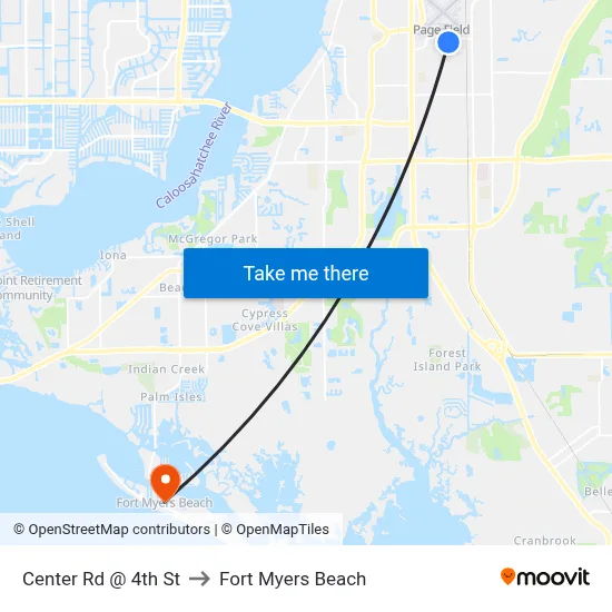 Center Rd @ 4th St to Fort Myers Beach map