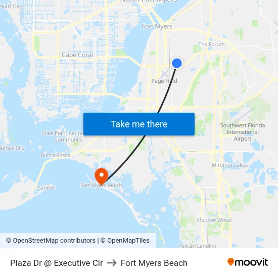 Plaza Dr @ Executive Cir to Fort Myers Beach map