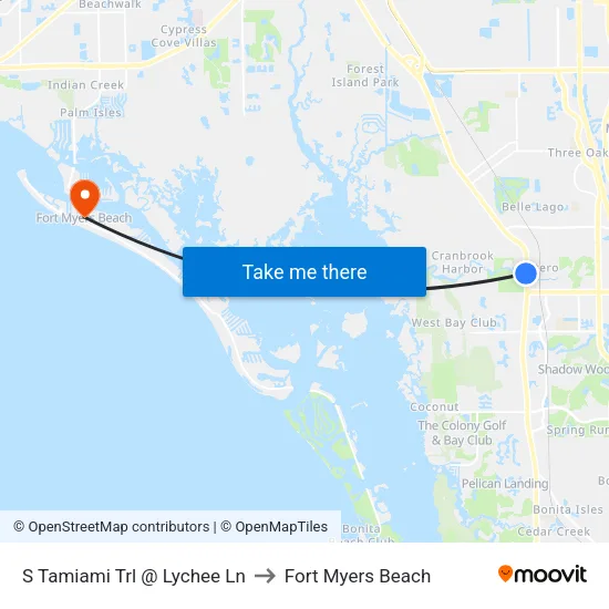 S Tamiami Trl @ Lychee Ln to Fort Myers Beach map