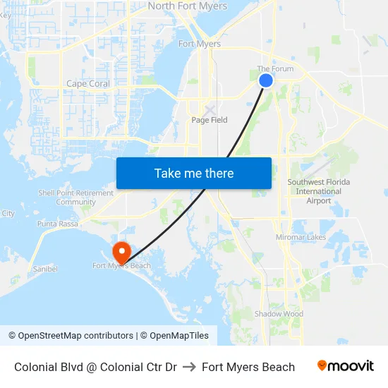 Colonial Blvd @ Colonial Ctr Dr to Fort Myers Beach map