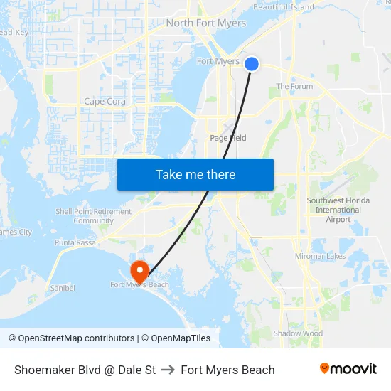 Shoemaker Blvd @ Dale St to Fort Myers Beach map