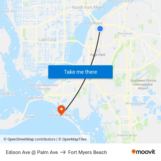 Edison Ave @ Palm Ave to Fort Myers Beach map