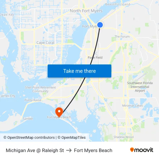Michigan Ave @ Raleigh St to Fort Myers Beach map